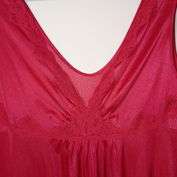 Lorraine Vintage 100% Nylon Long Nightgown Slip Size M Red - Picture 4 of 6